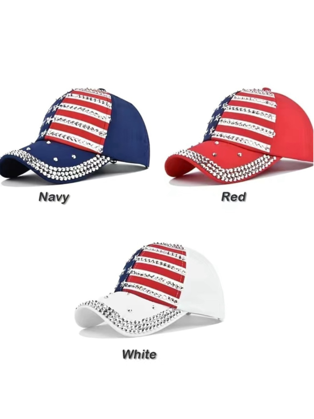 American Flag Baseball Cap Sparkle Rhinestone USA Flag Denim Hat OS